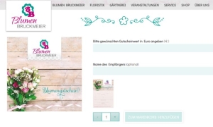 Screenshot des Gutscheinshops auf der Website von Blumen Bruckmeier